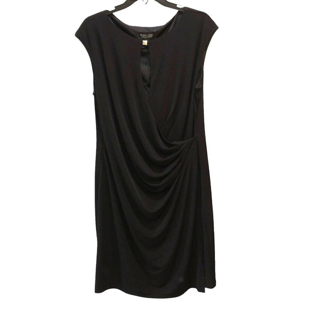 Evan Picone Black Label Womens Size 16 Black Sleeveless Faux Wrap Sheath Dress